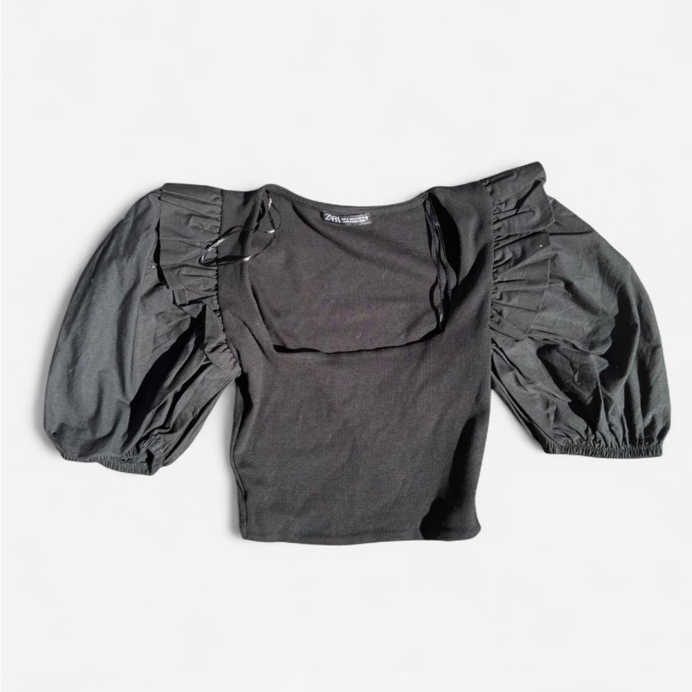 Zara Black Puff Sleeve Blouse